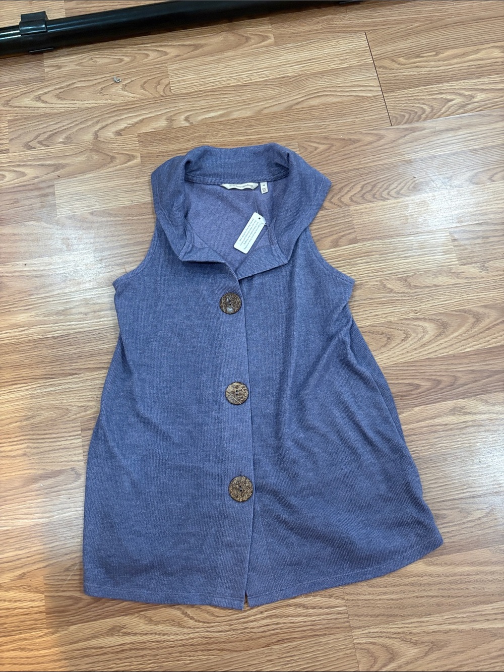 Soft Surroundings Sleeveless Purple Button-Front Knit Tunic with Cowl Collar